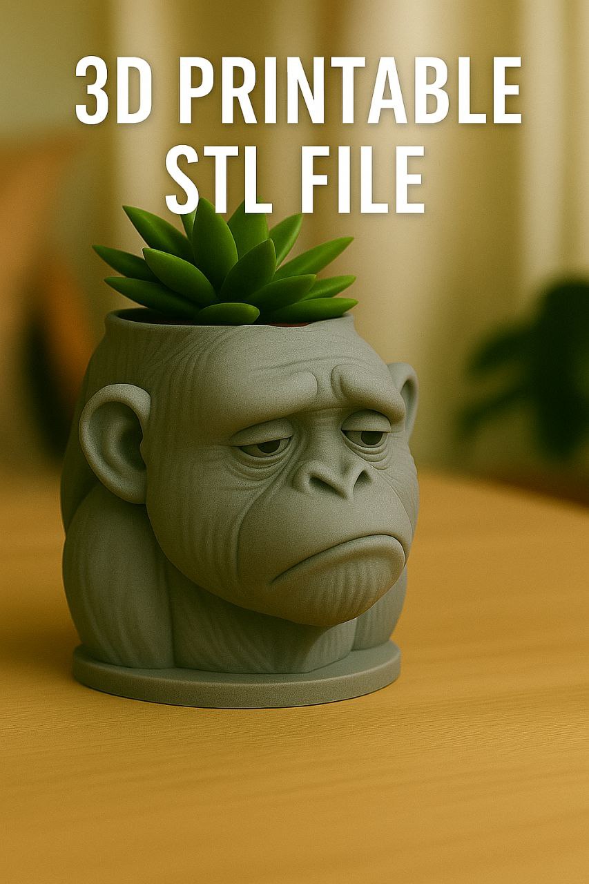 Monkey Head Planter with Sad Face