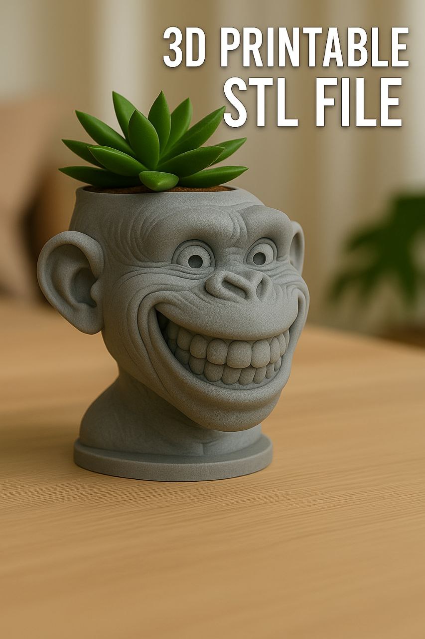 Monkey Head planter with Happy Face